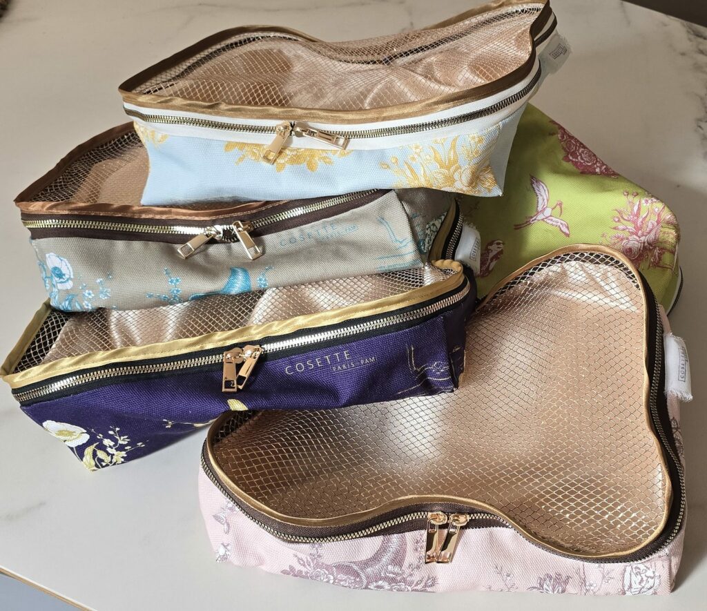 Organiseurs de valise Cosette Paris en tissu imprimé par Up'Textile